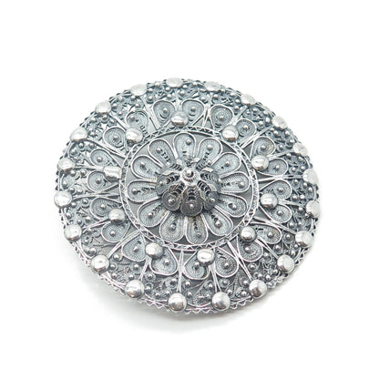 925 Sterling Silver Antique Art Deco Filigree Pin Brooch