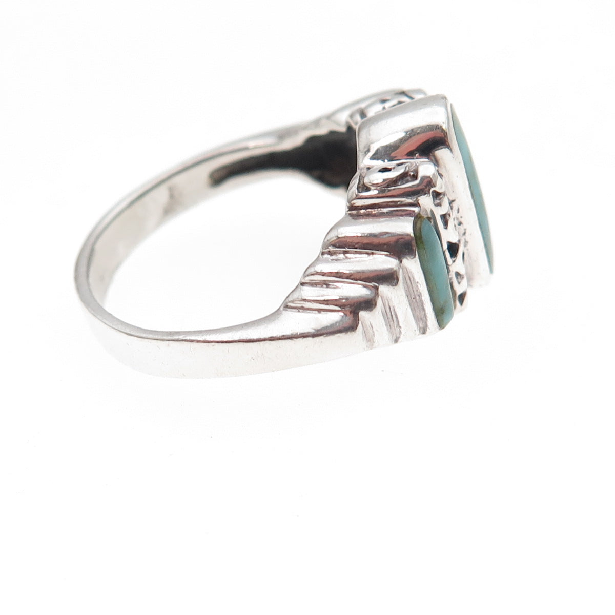925 Sterling Silver Vintage Real Turquoise Oxidized Ring Size 6.75