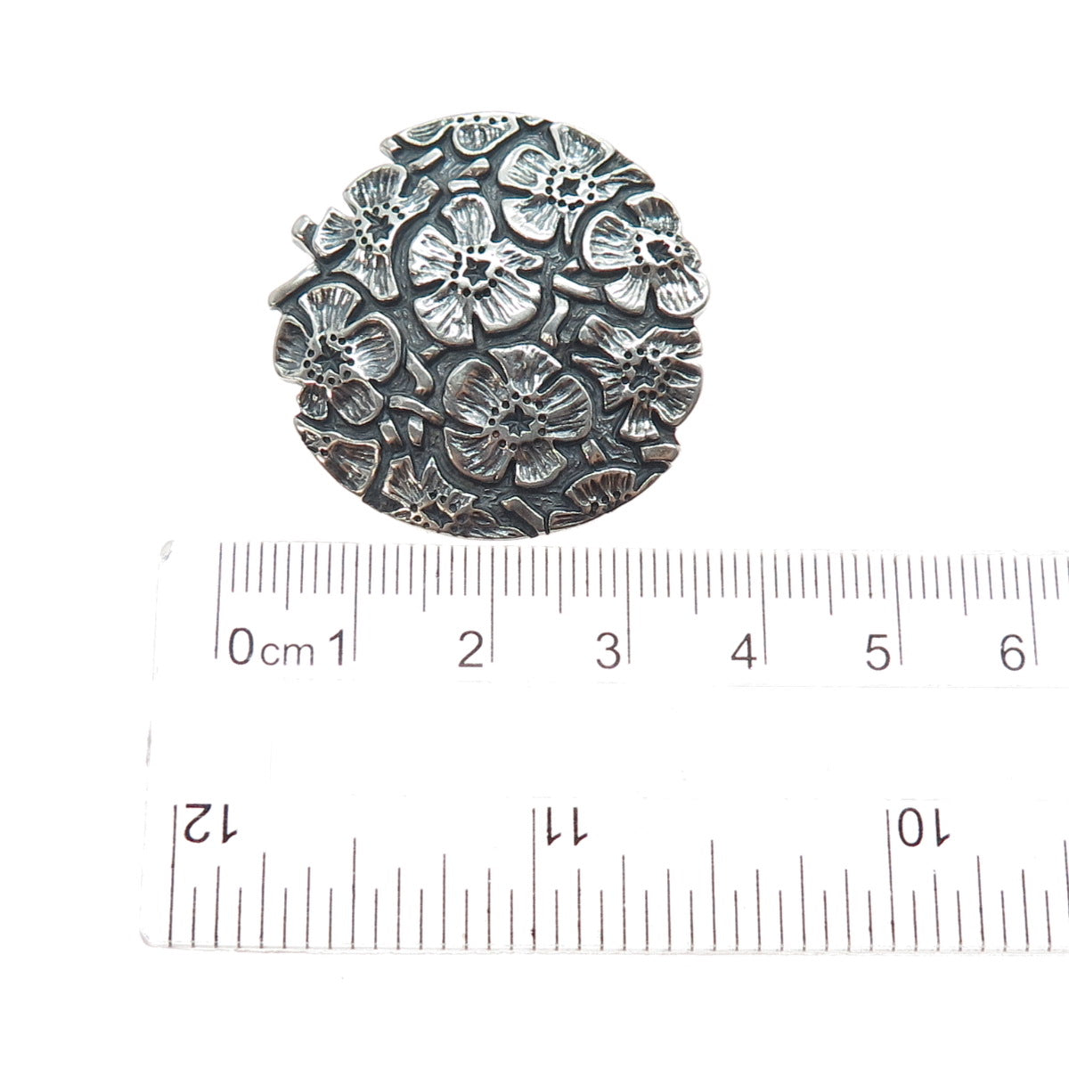 925 Sterling Silver Vintage 1992 Modernist Flower Oxidized Pin Brooch