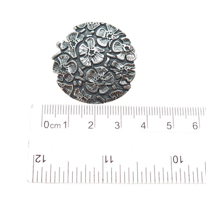 925 Sterling Silver Vintage 1992 Modernist Flower Oxidized Pin Brooch