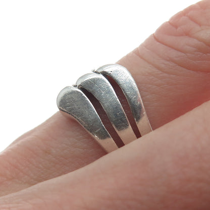 925 Sterling Silver Vintage Modernist 3-Row Wavy Ring Size 6