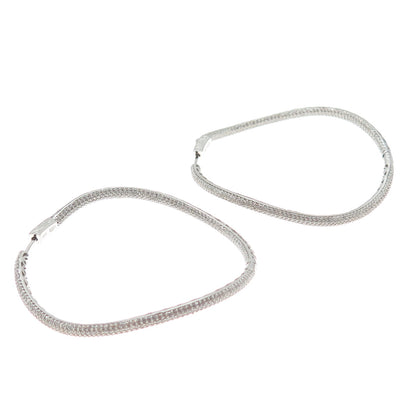 KLEO 925 Sterling Silver Round-Cut C Z In & Out Wavy Large Hoop Earrings