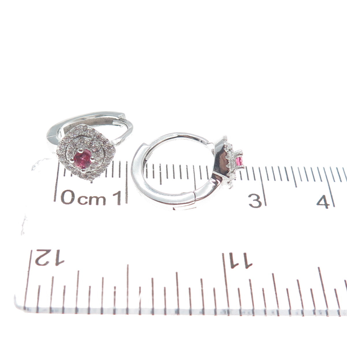 925 Sterling Silver Round-Cut Pink & White C Z Cushion Hoop Earrings