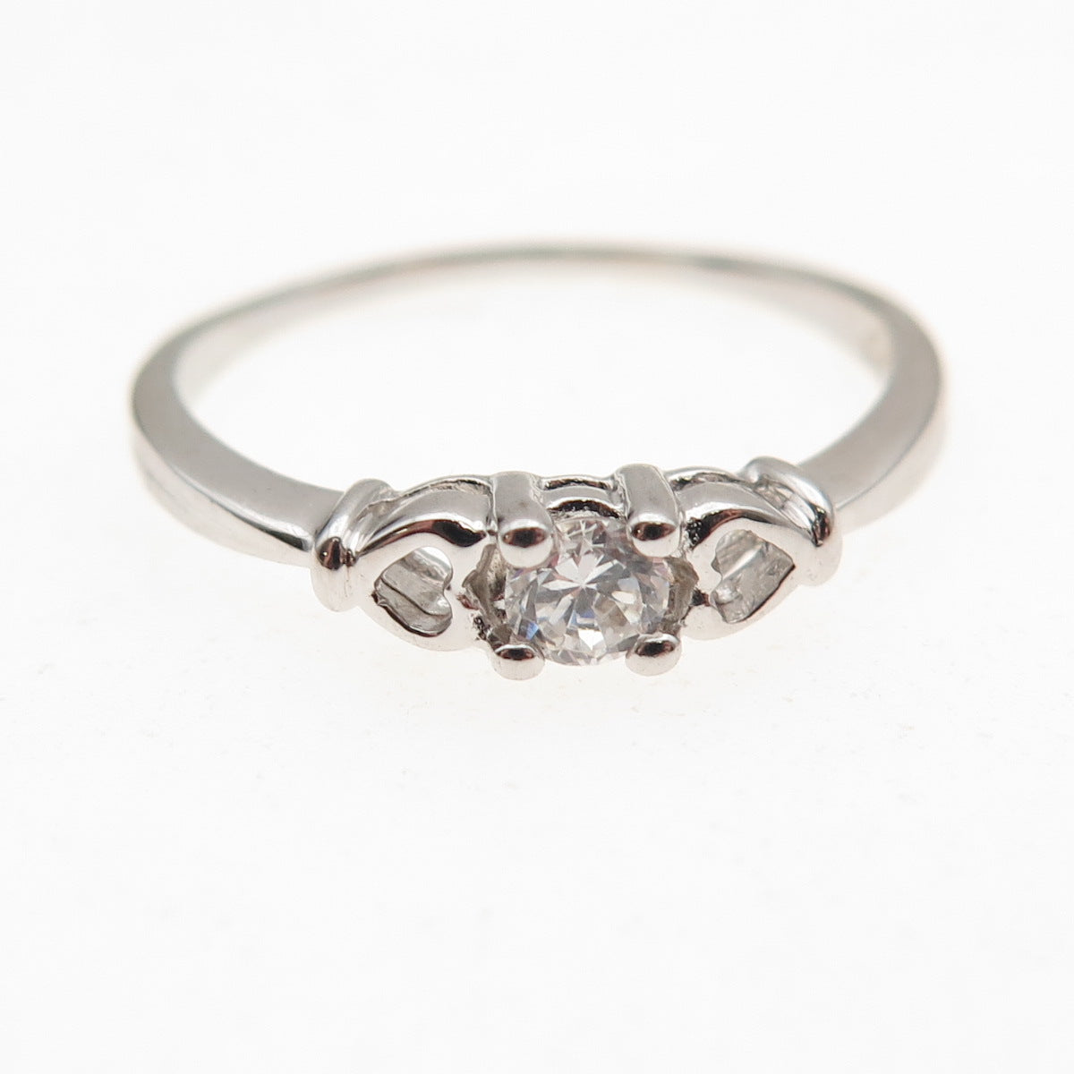 925 Sterling Silver Round-Cut C Z Heart Engagement Ring Size 8