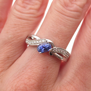 Chuck Clemency 925 Sterling Silver Real Tanzanite & White Topaz Ring Size 8.25