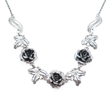 925 Sterling Silver Antique Rose Flower Oxidized Necklace 16" (missing lock)