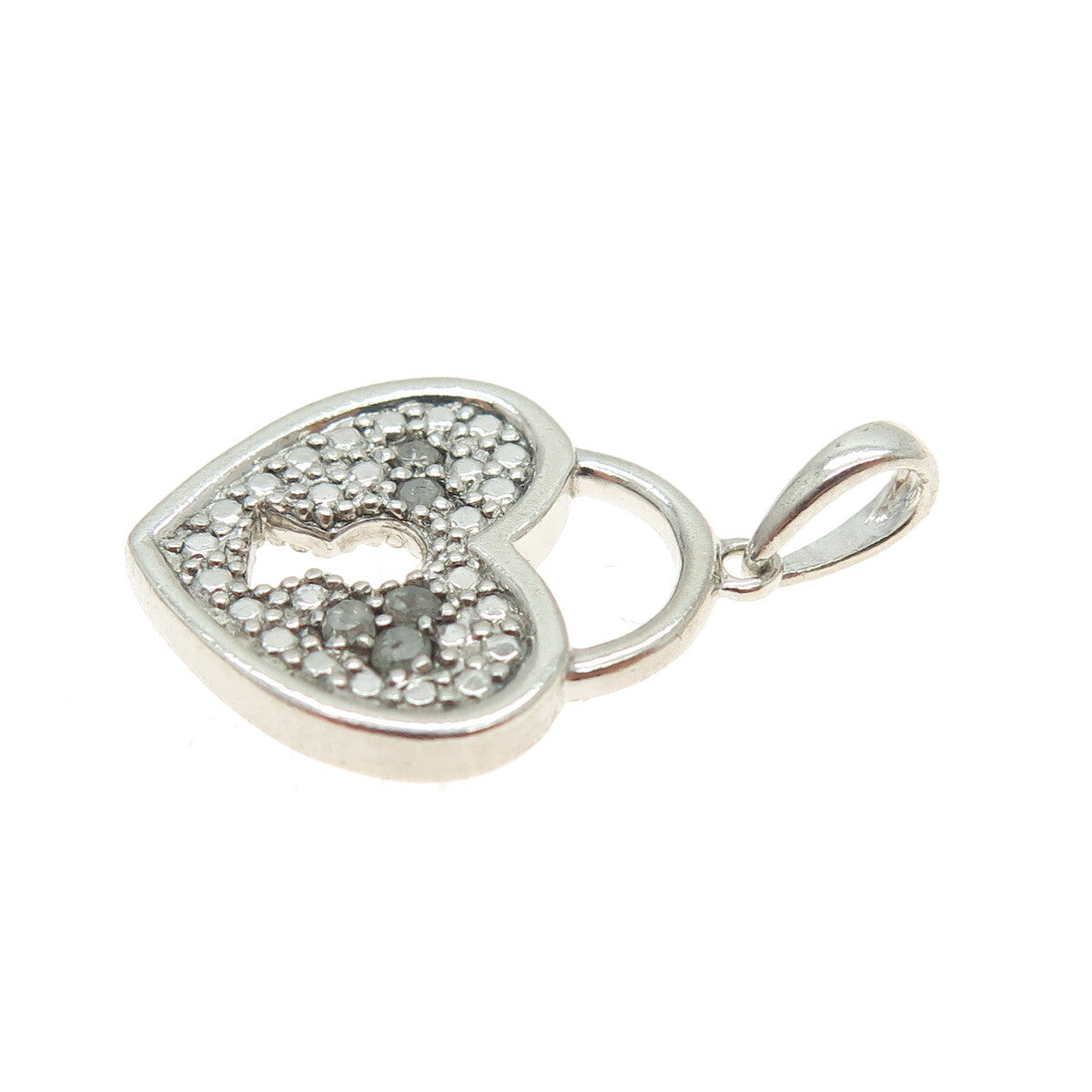 925 Sterling Silver Real Diamond Heart Lock Pendant