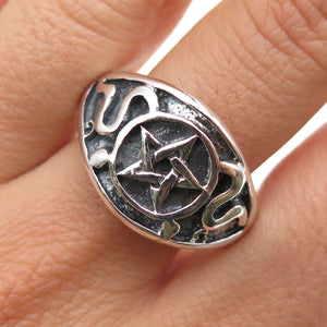 925 Sterling Silver Vintage Pentagram Oxidized Biker Ring Size 13