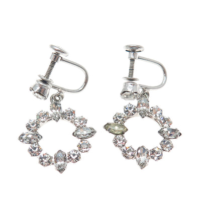 CARL ART 925 Sterling Silver Antique Art Deco Rhinestone Screw Back Earrings