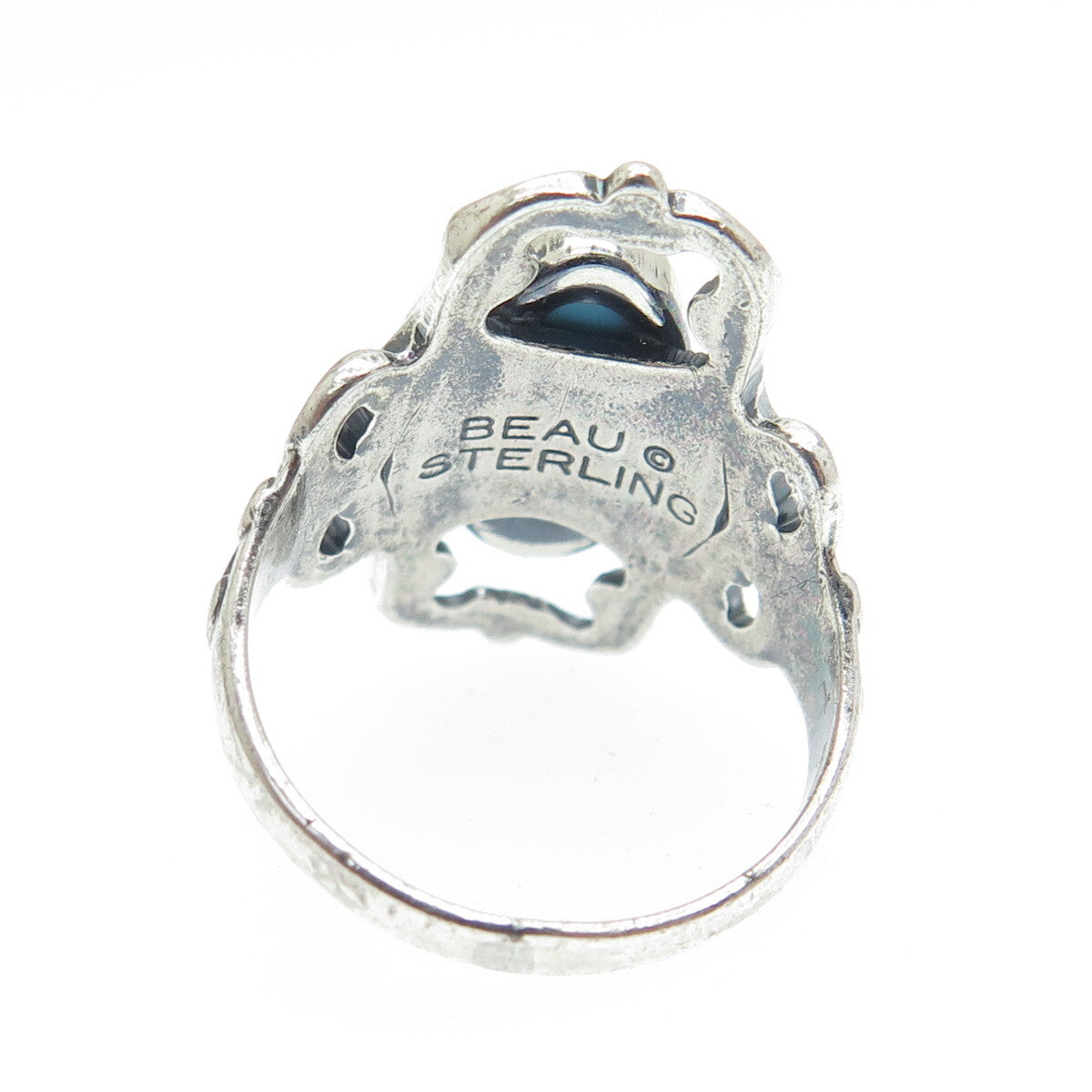 BEAU 925 Sterling Silver Antique Art Deco Faux Turquoise Ring Size 6.25