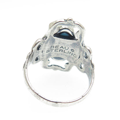 BEAU 925 Sterling Silver Antique Art Deco Faux Turquoise Ring Size 6.25