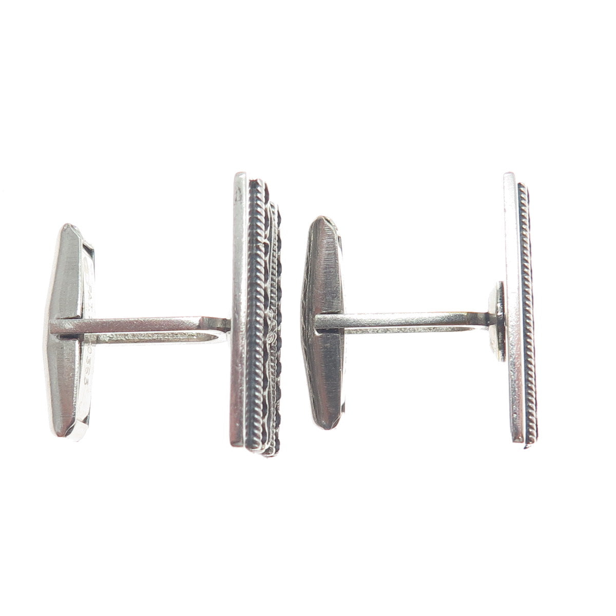 925 Sterling Silver Vintage Israel Modernist Flower Oxidized Cufflinks