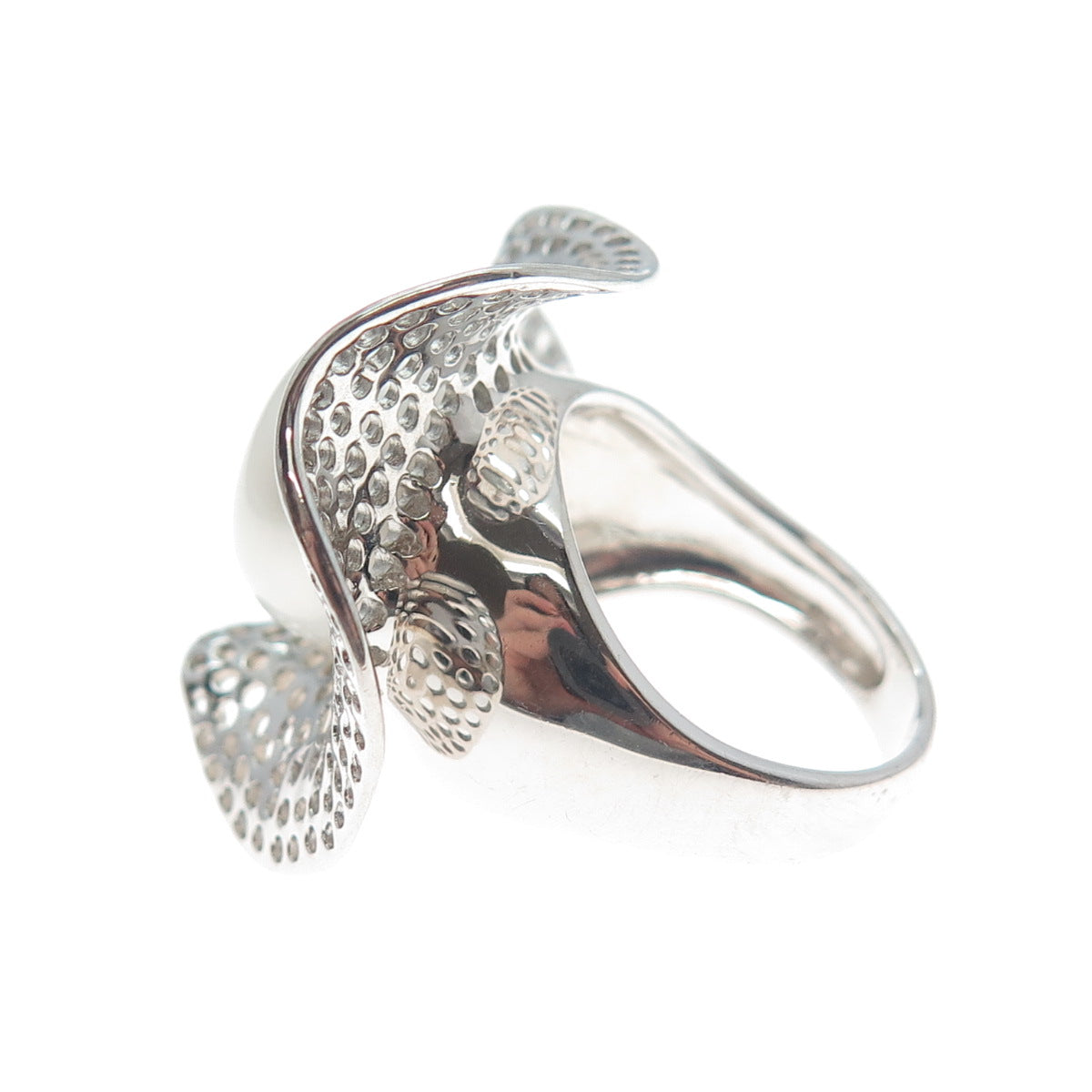 HONORA 925 Sterling Silver Real Pearl Flower Cutout Domed Ring Size 5.25