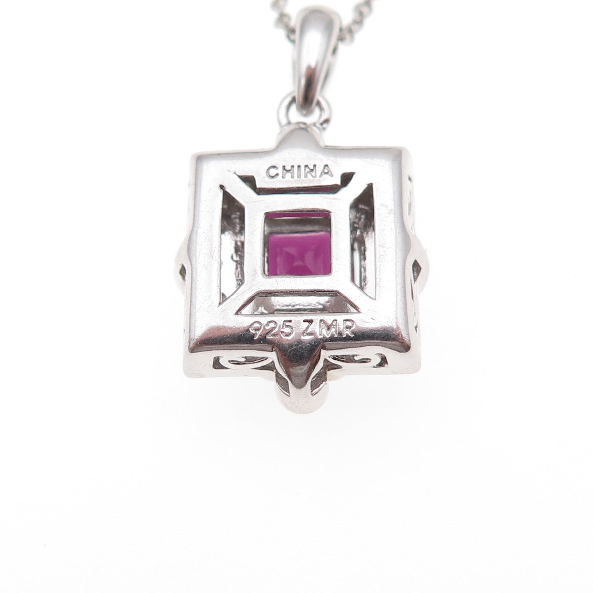 925 Sterling Silver Real Diamond & Rhodolite Cable Chain Necklace 18"
