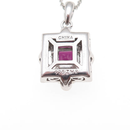 925 Sterling Silver Real Diamond & Rhodolite Cable Chain Necklace 18"