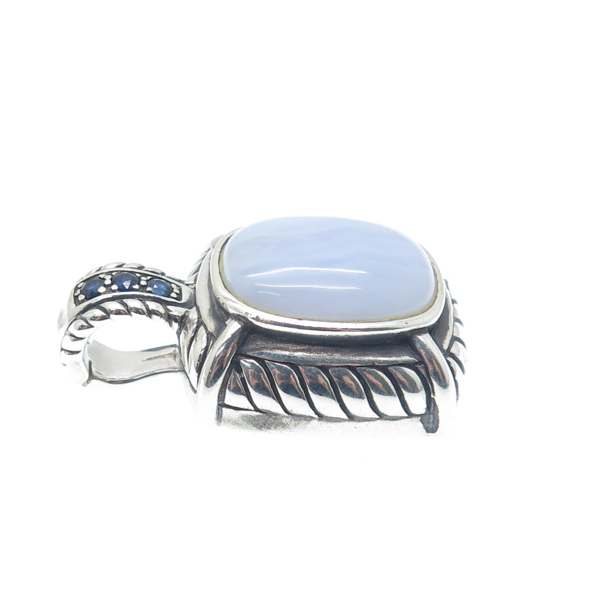 JUDITH RIPKA 925 Sterling Silver Vintage Real Blue Lace Agate & Sapphire Pendant