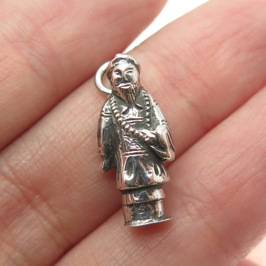 925 Sterling Silver Antique Chinese Export Monk 3D Pendant