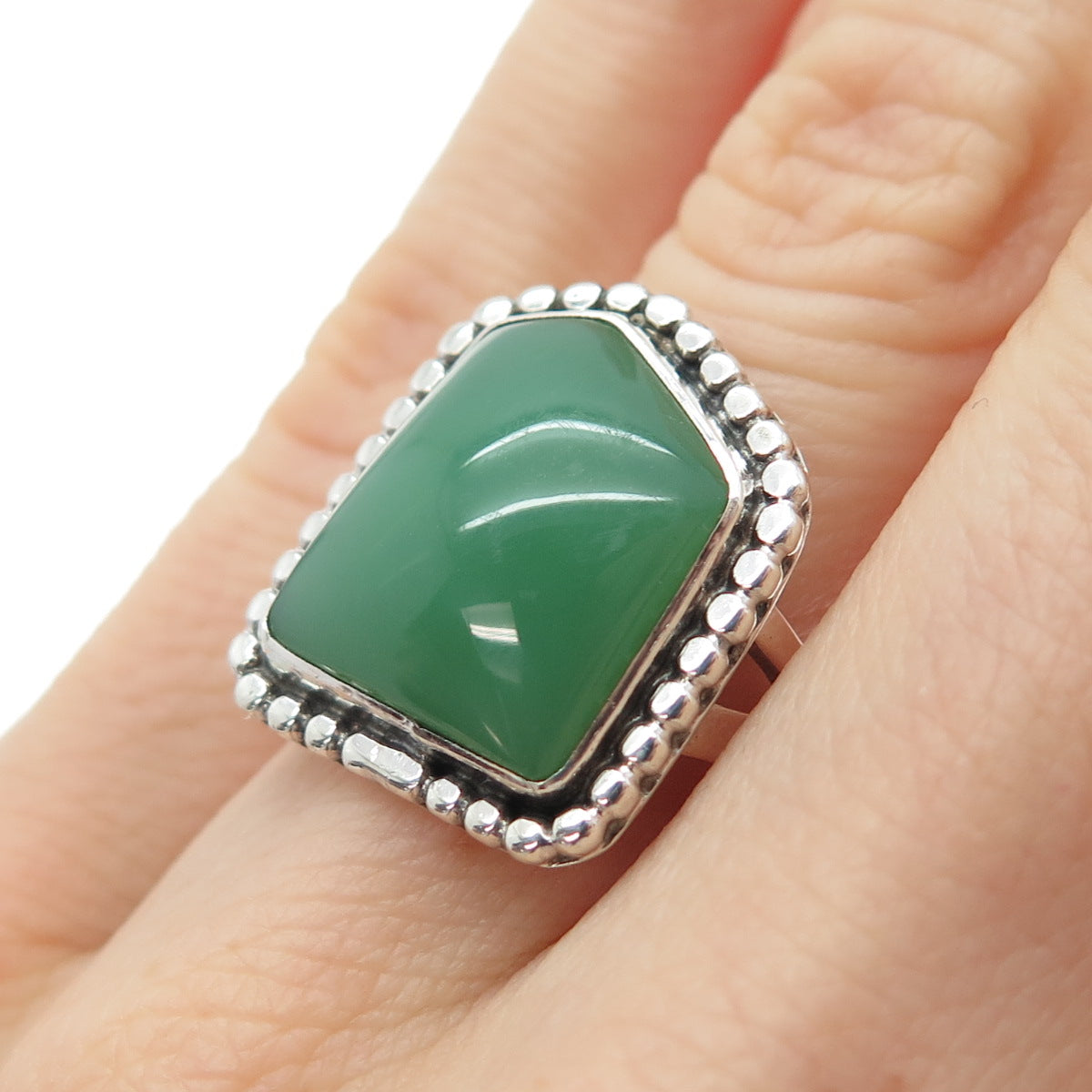 Old Pawn 925 Sterling Silver Vintage Southwestern Green Chalcedony Ring Size 5.5