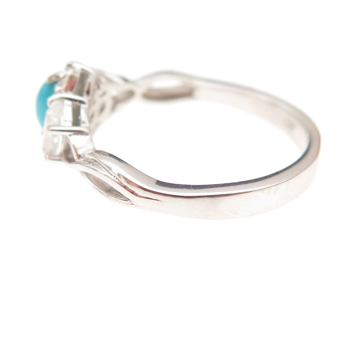 Chuck Clemency 925 Sterling Silver Real Turquoise & White Topaz Ring Size 8