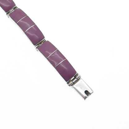 925 Sterling Silver Vintage Mexico Real Sugilite Panel Link Bracelet 6.75"