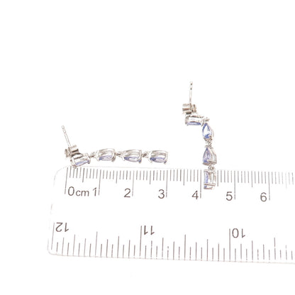 D'Joy 925 Sterling Silver Real Pear-Cut Tanzanite Dangle Earrings