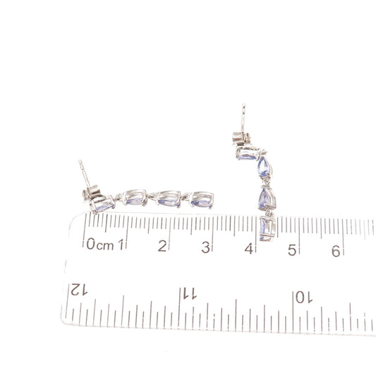 D'Joy 925 Sterling Silver Real Pear-Cut Tanzanite Dangle Earrings