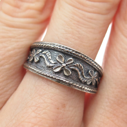 KEN CRAFTS 925 Sterling Silver Vintage Flower Blossom Oxidized Ring Size 9.25