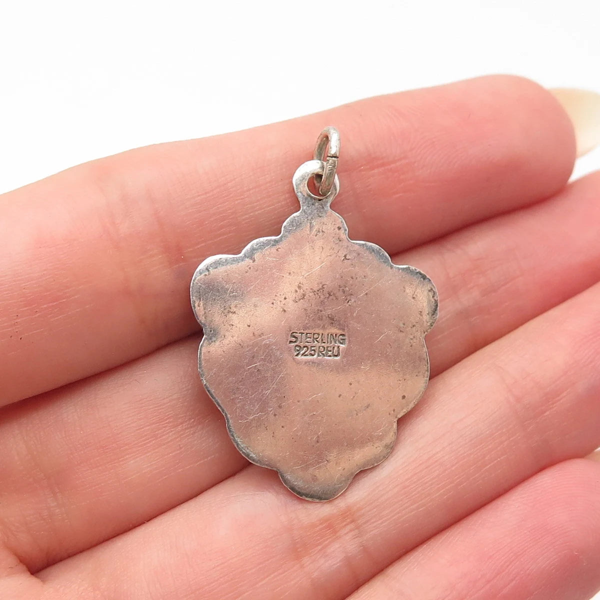 925 Sterling Silver Vintage REU Enamel Maple Leaf Coat of Arms Pendant