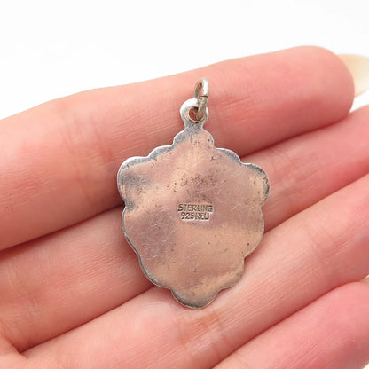 925 Sterling Silver Vintage REU Enamel Maple Leaf Coat of Arms Pendant