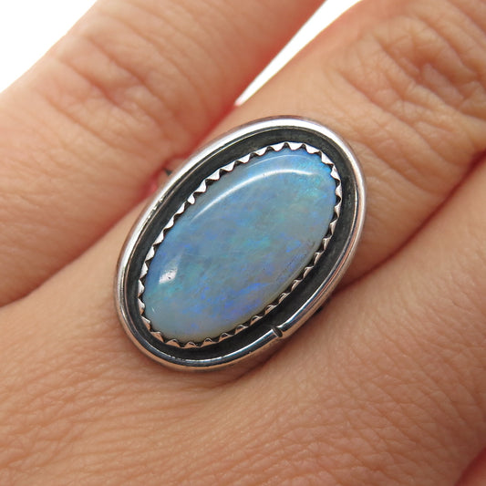 Old Pawn 925 Sterling Silver Vintage Southwestern Black Opal Tribal Ring Size 6