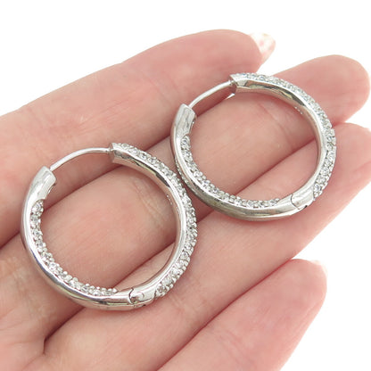 925 Sterling Silver Round-Cut In & Out C Z Sparkle Hoop Earrings