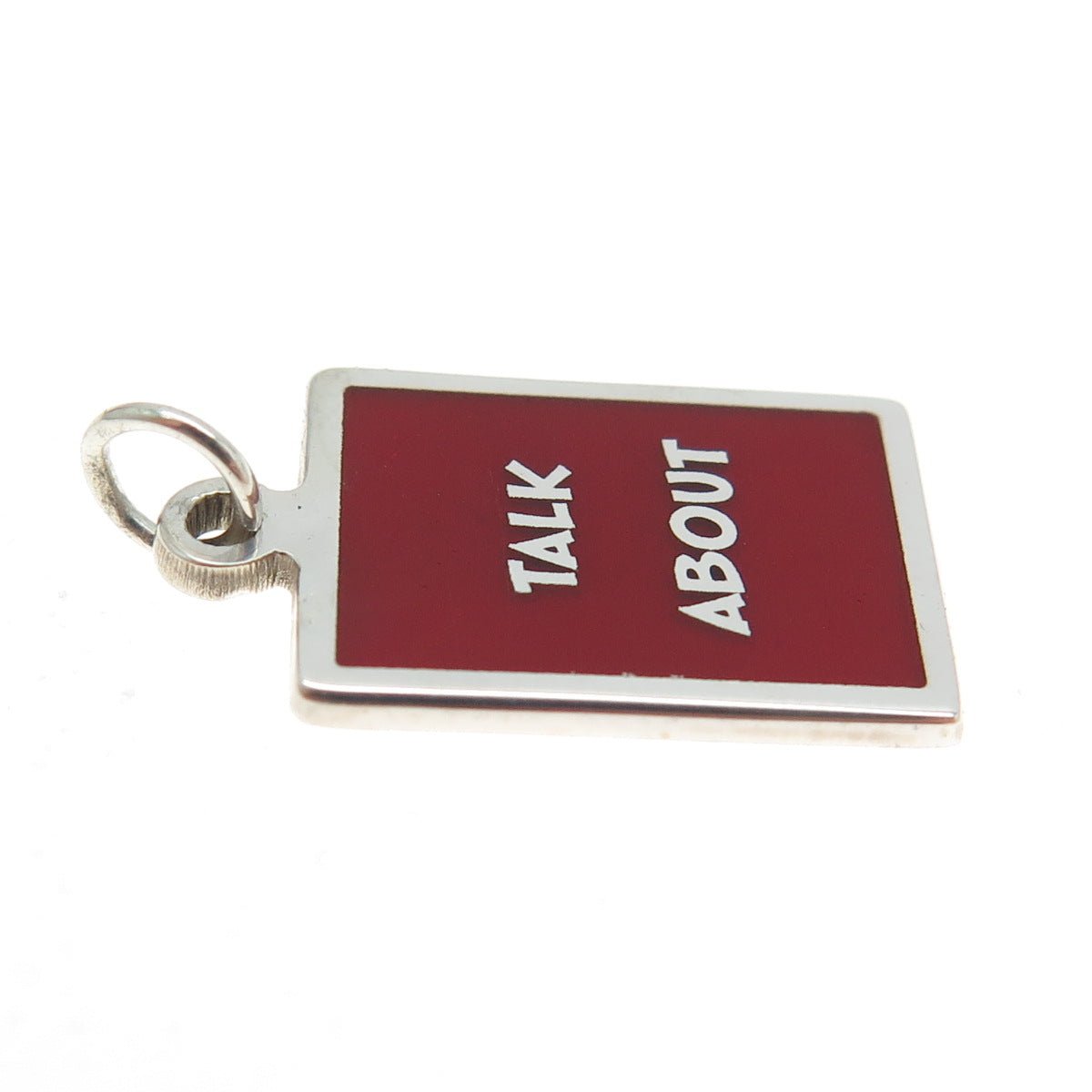 925 Sterling Silver Red Enamel "Talk About" Minimalist Charm Pendant