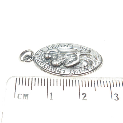 925 Sterling Silver Antique Art Deco St. Christopher Religious Charm Pendant