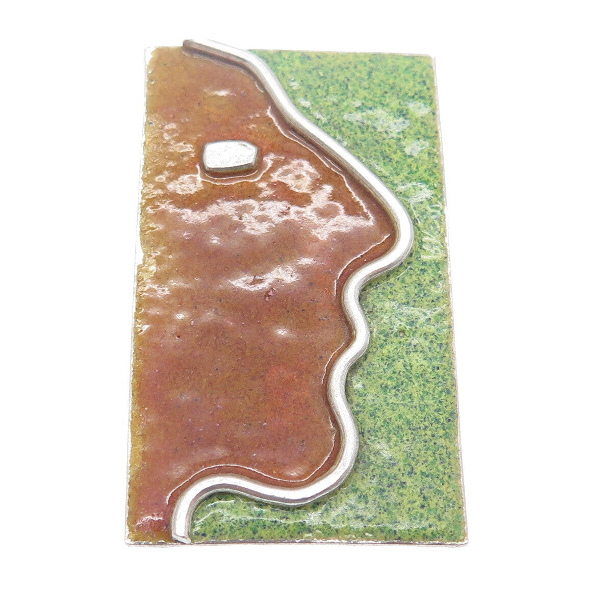 925 Sterling Silver Vintage Enamel Modernist Man's Profile Pendant