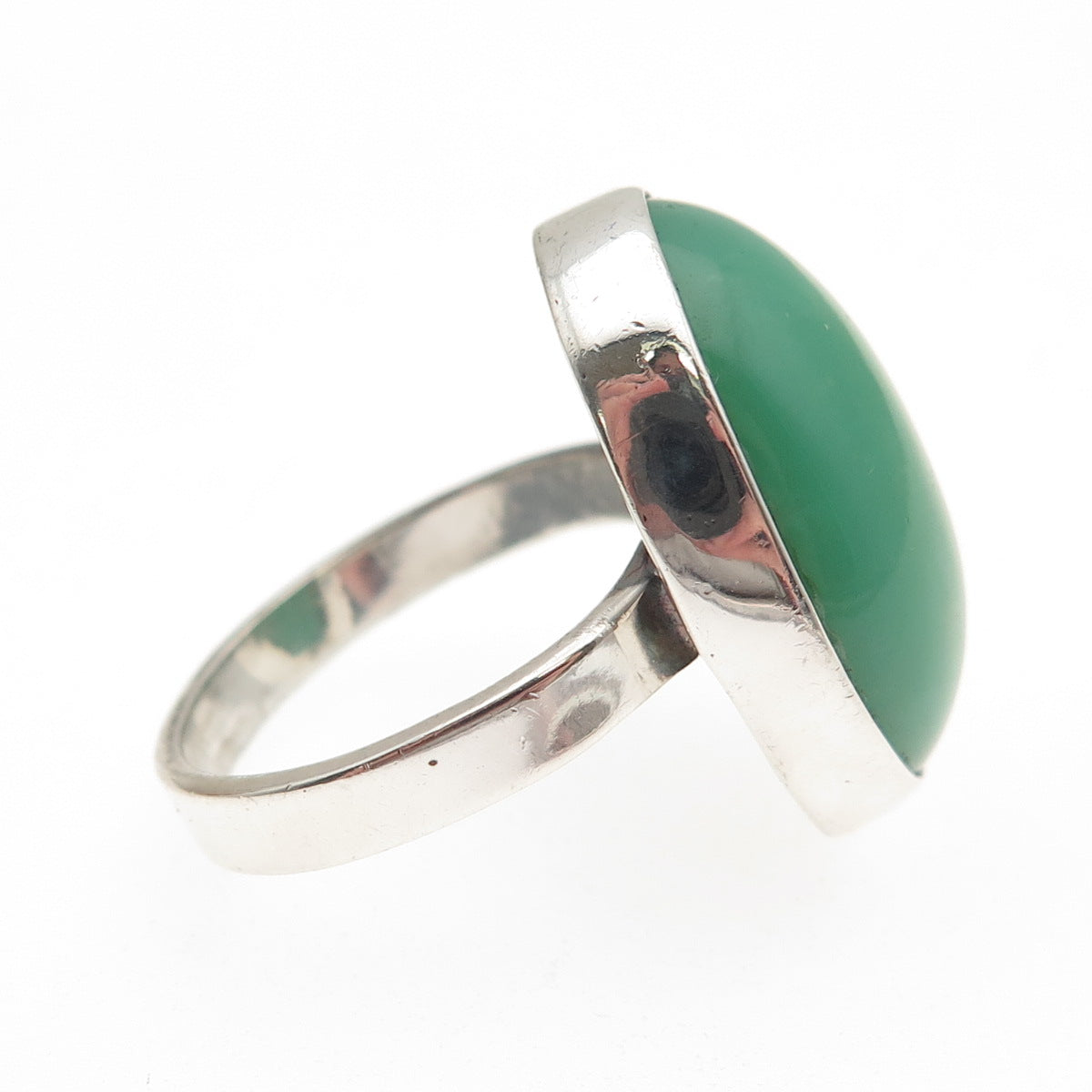 925 Sterling Silver Vintage Real Cabochon Chrysoprase Ring Size 8