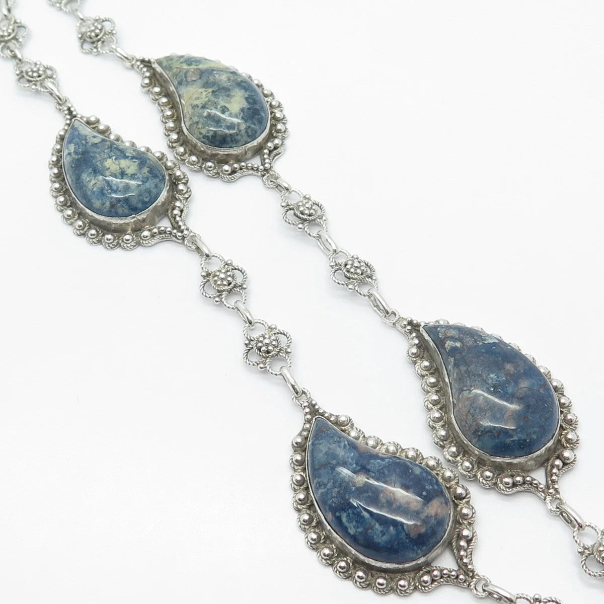 925 Sterling Silver Vintage Sodalite Gem By The Yard Fancy Chain Necklace 26"
