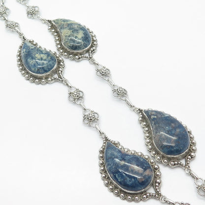 925 Sterling Silver Vintage Sodalite Gem By The Yard Fancy Chain Necklace 26"