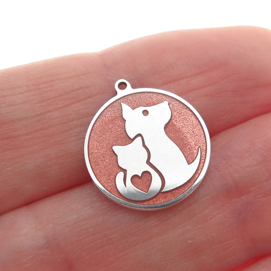 925 Sterling Silver Enamel Dog & Cat Friendship Minimalist Charm Pendant