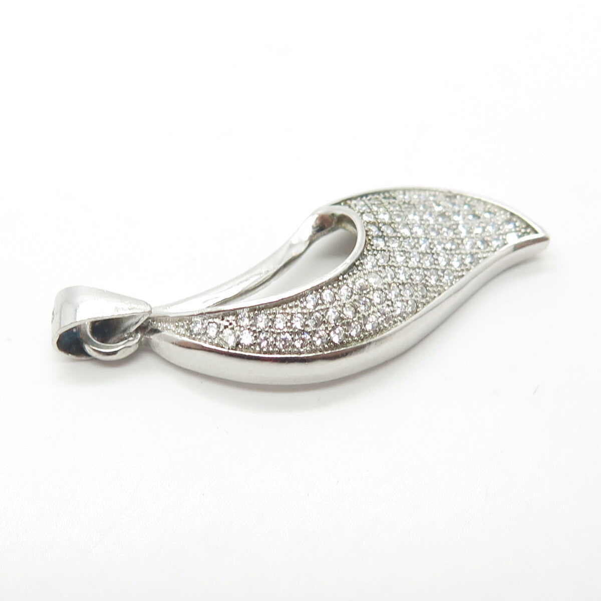 925 Sterling Silver C Z Modernist Floral Leaf Pendant