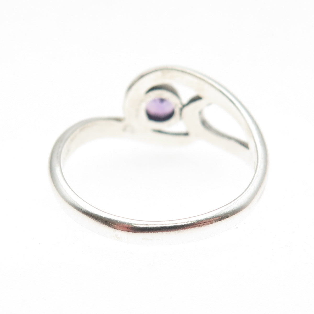 925 Sterling Silver Vintage Real Amethyst Modernist Swirl Oxidized Ring Size 8