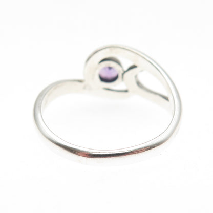 925 Sterling Silver Vintage Real Amethyst Modernist Swirl Oxidized Ring Size 8