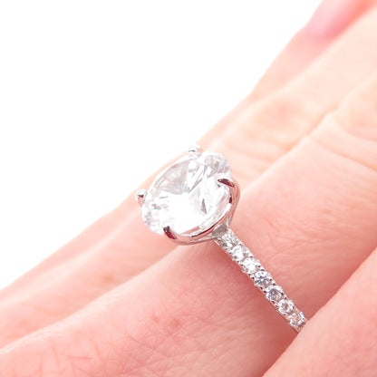 DSMK 925 Sterling Silver Round-Cut C Z Engagement Ring Size 7.25