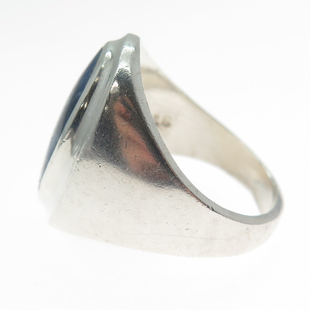 925 Sterling Silver Vintage Mexico Real Sodalite Modernist Ring Size 11.25