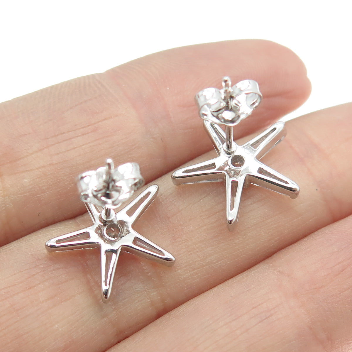 925 Sterling Silver C Z Starfish Stud Earrings