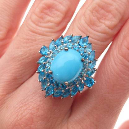D'Joy 925 Sterling Silver Real Sleeping Beauty Turquoise & Apatite Ring Size 8