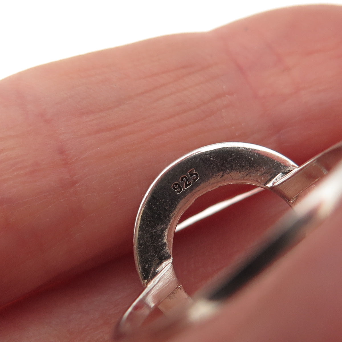 925 Sterling Silver Vintage Crescent Beaded Oxidized Ring Size 9