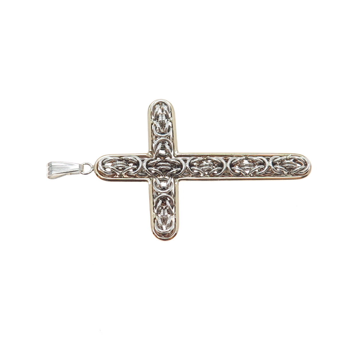 14K Gold 925 Sterling Silver Vintage Peru Byzantine Cross Charm Pendant