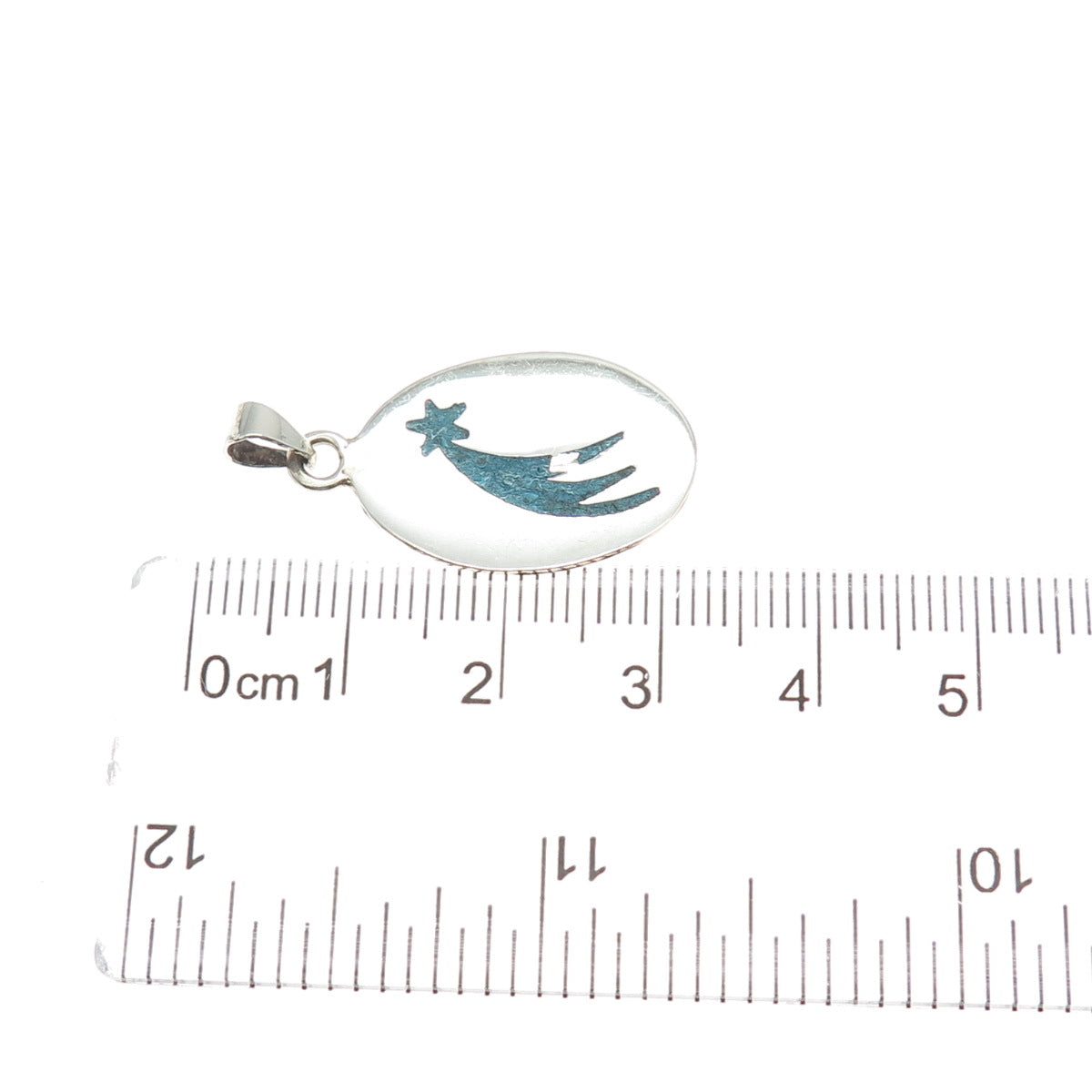925 Sterling Silver Vintage Mexico Real Turquoise Inlay Falling Star Pendant
