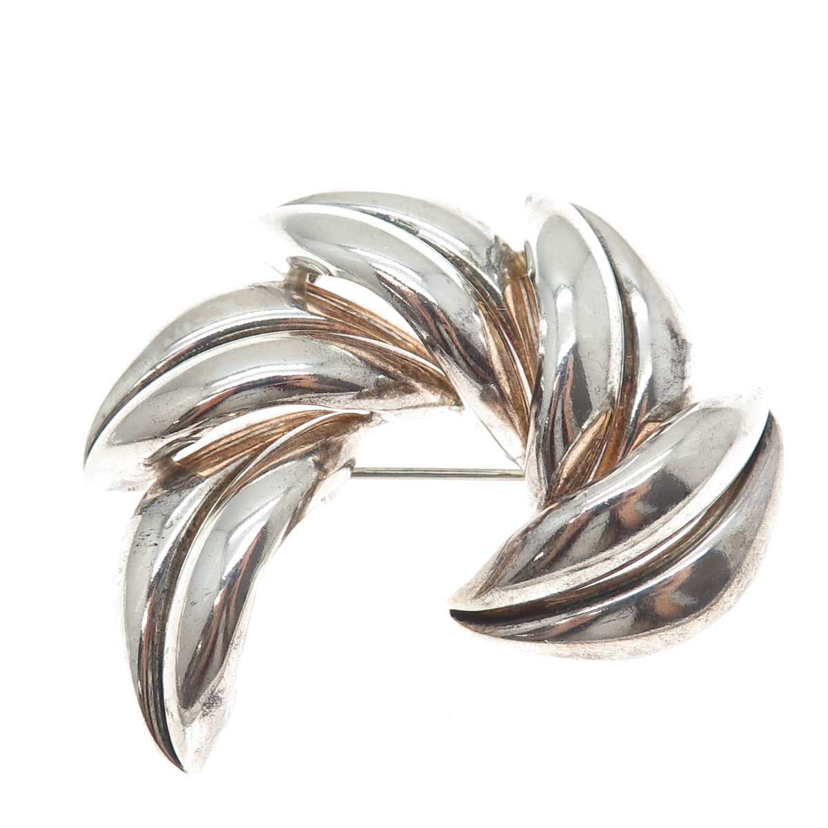 LARTM 925 Sterling Silver Vintage Modernist Floral Oxidized Pin Brooch