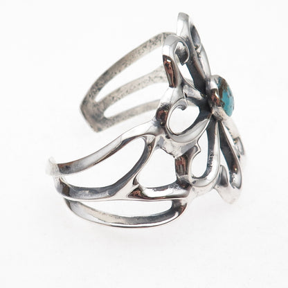Old Pawn 925 Sterling Silver Vintage Turquoise Floral Adjustable Bracelet 6"